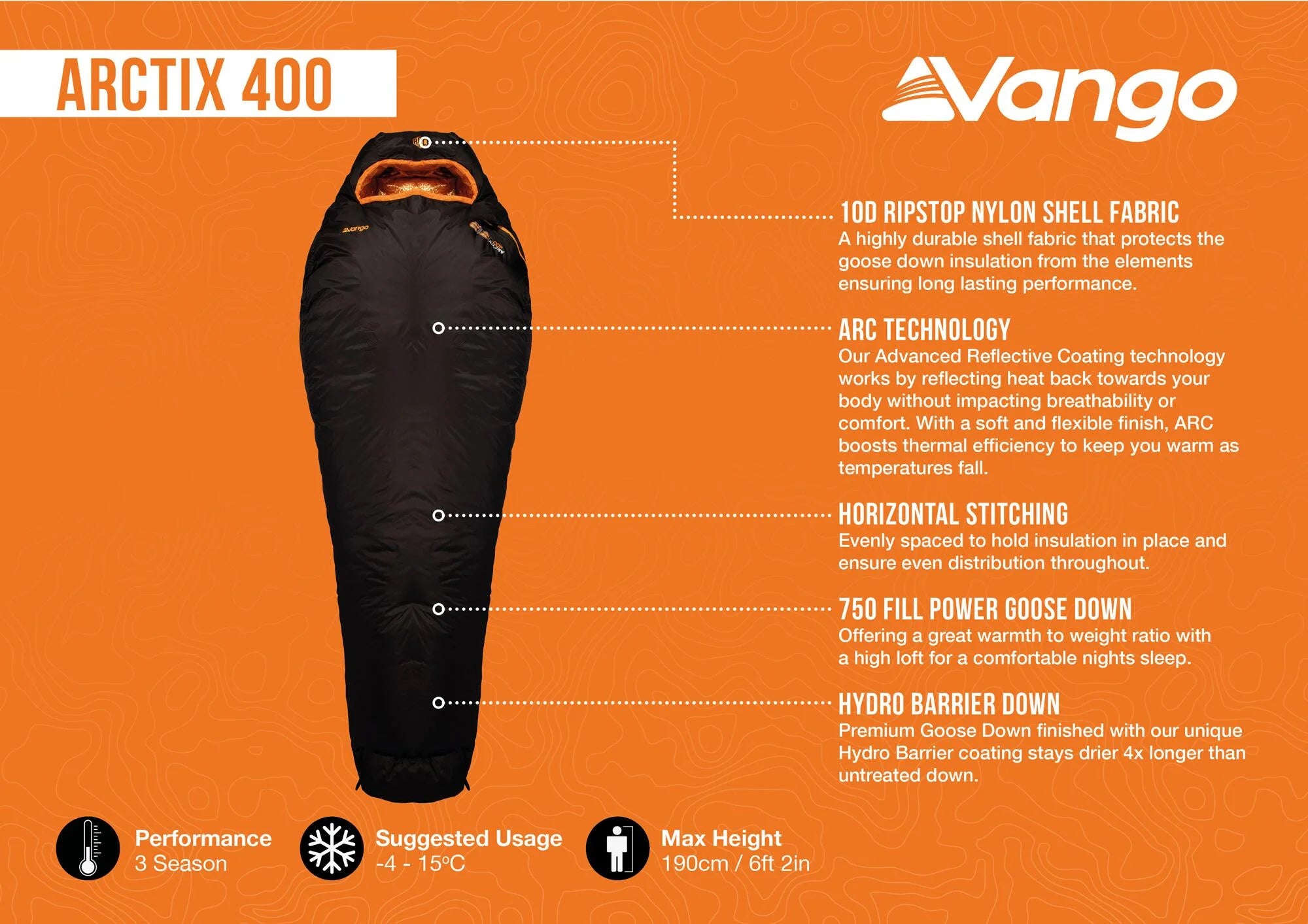 Vango Arctix 400 Lightweight Down Sleeping Bag - Meteorite