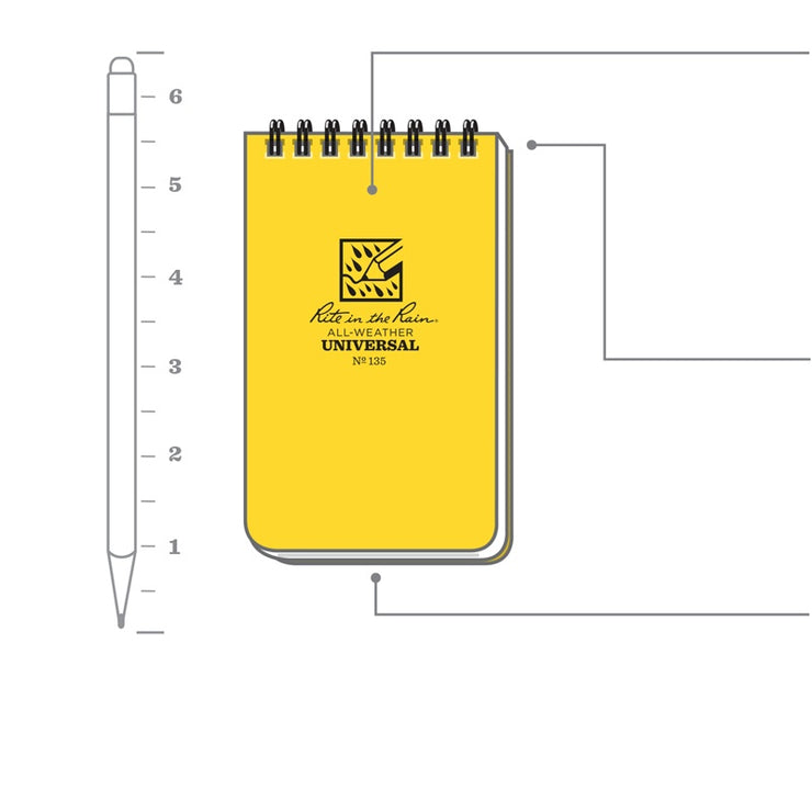 Rite in the Rain Top Spiral Bound Pocket Notebook No.135 - Yellow 3" x 5"