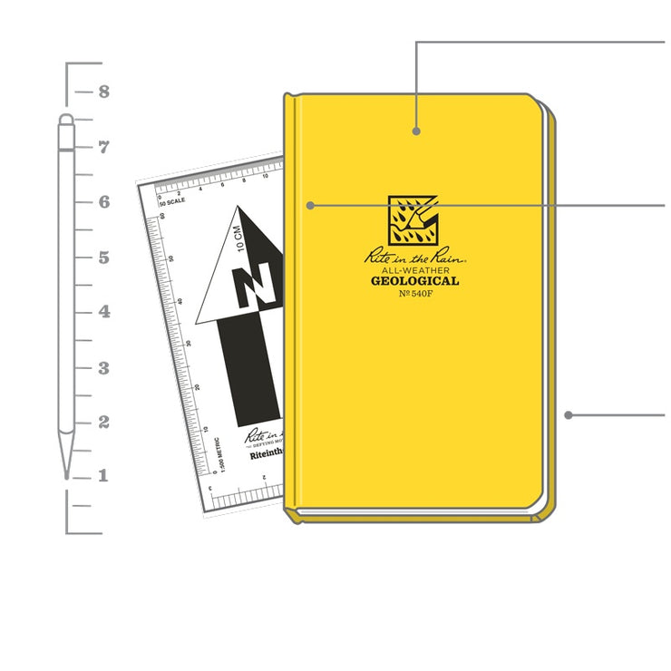 Rite In The Rain Geological Book Side Hard Bound No. 540F - Yellow 4.75" x 7.5"