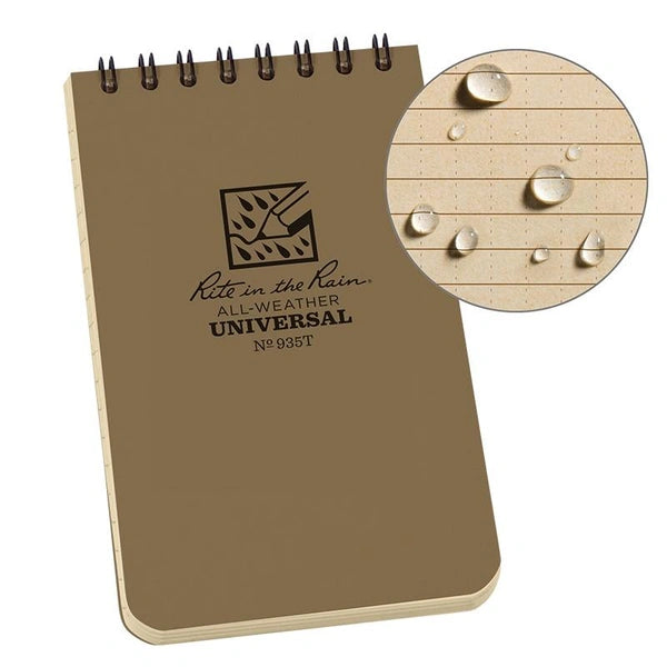 Rite in the Rain Top Spiral Bound Pocket Notebook No.935T - Tan 3" x 5"