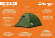Vango Exedra 200 2 Person Dome Tent - Forest Green