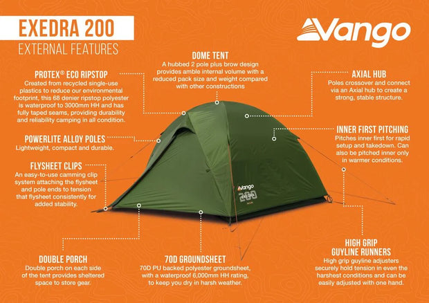 Vango Exedra 200 2 Person Dome Tent - Forest Green