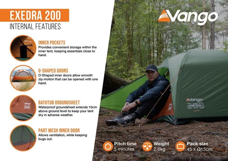 Vango Exedra 200 2 Person Dome Tent - Forest Green