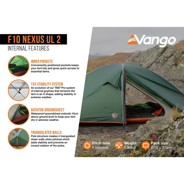 Vango F10 Nexus UL 2 Lightweight Tent - Alpine Green