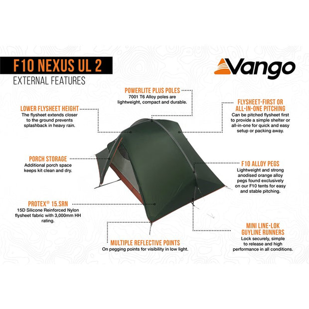 Vango F10 Nexus UL 2 Lightweight Tent - Alpine Green