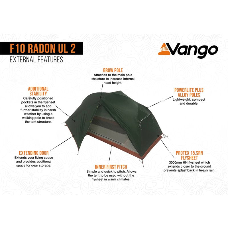 Vango F10 Radon UL 2 Lightweight Tent - Alpine Green