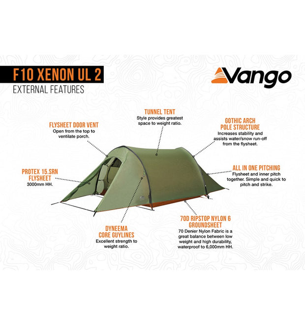 Vango F10 Xenon UL 2  2 Person Lightweight Tent (2023) - Alpine Green