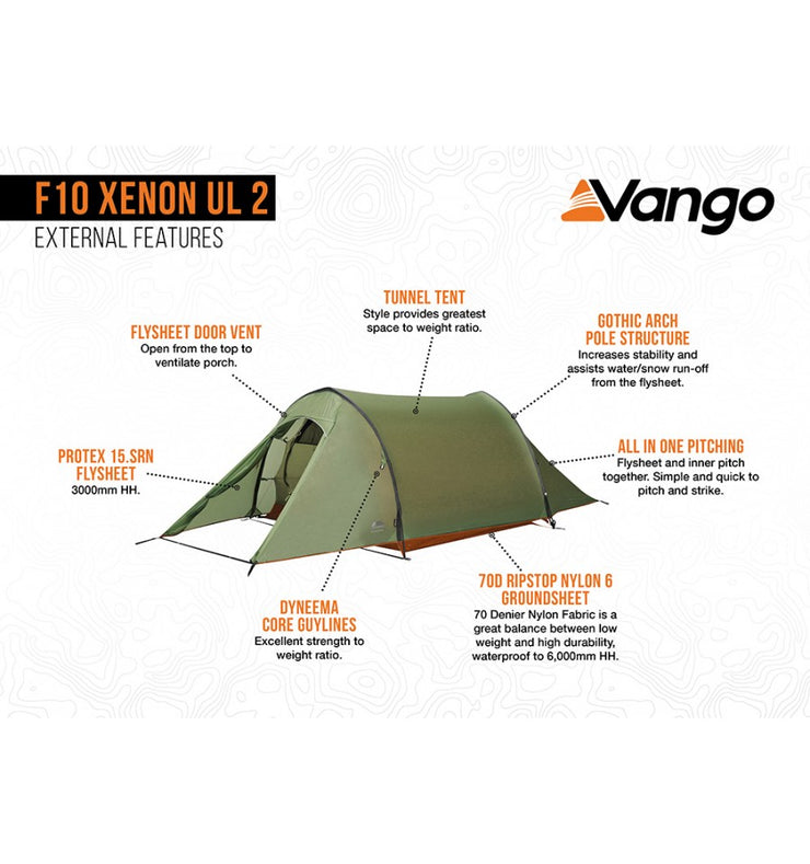 Vango F10 Xenon UL 2  2 Person Lightweight Tent - Alpine Green