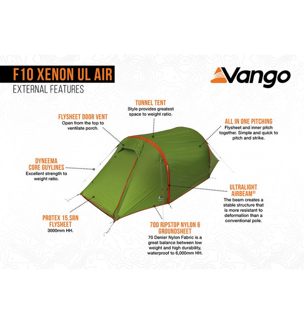 Vango F10 Xenon UL Air 2 Person Hybrid Tent (2023) - Alpine Green