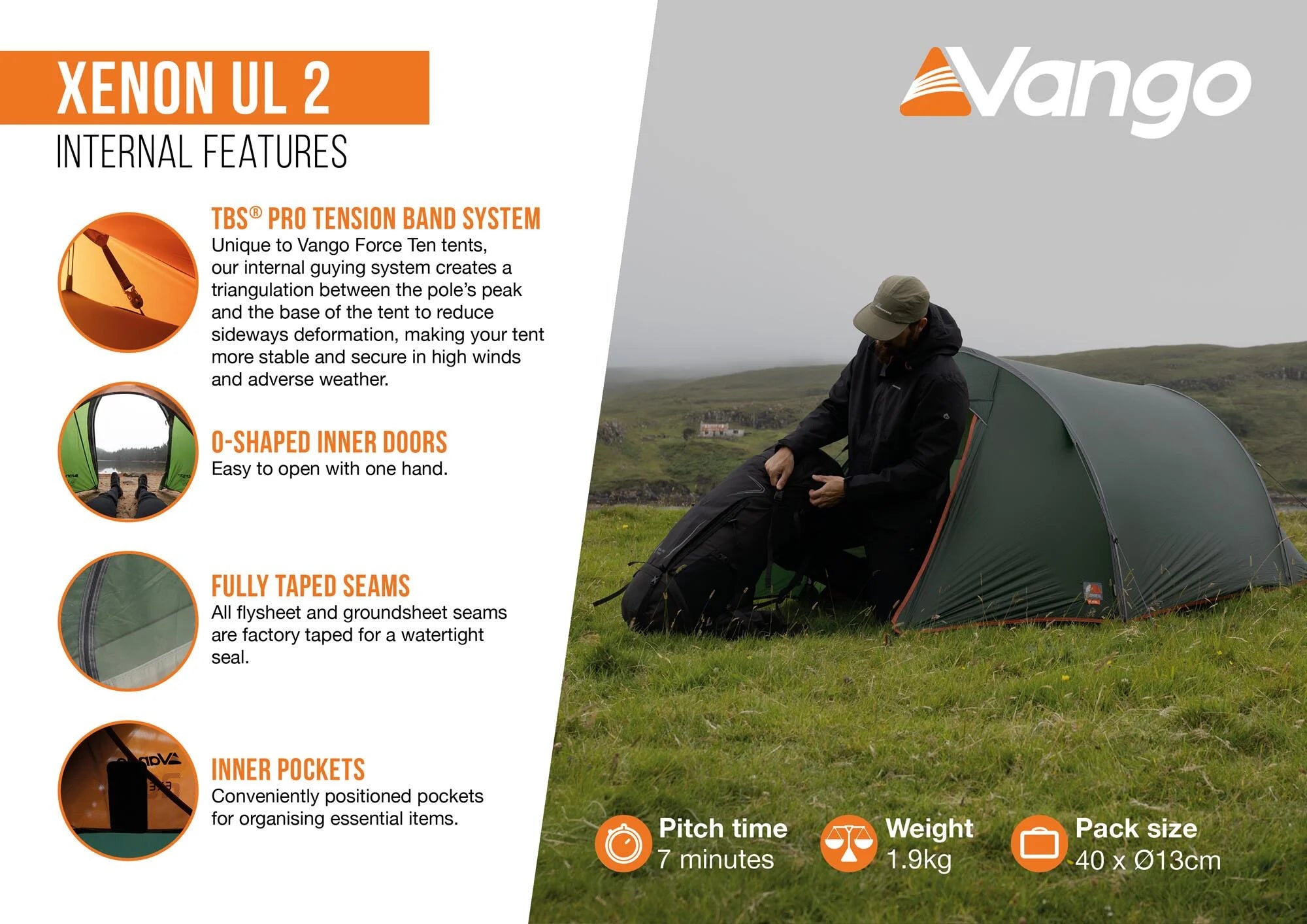 Vango F10 Xenon UL 2  2 Person Lightweight Tent - Alpine Green