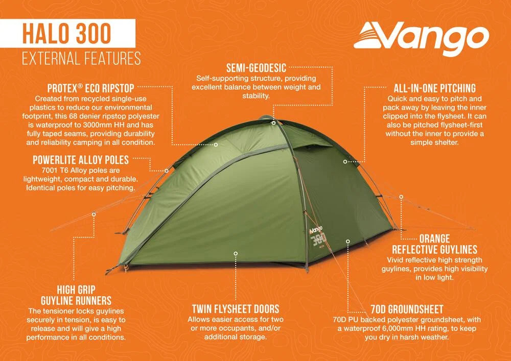 Vango Halo 300 3 Person Semi-Geodesic Tent - Green
