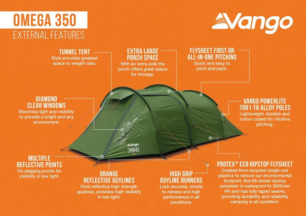 Vango Omega 350 3 Person Tunnel Tent (2025) - Forest Green
