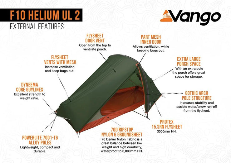 Vango F10 Helium UL 2 Lightweight Tent - Alpine Green