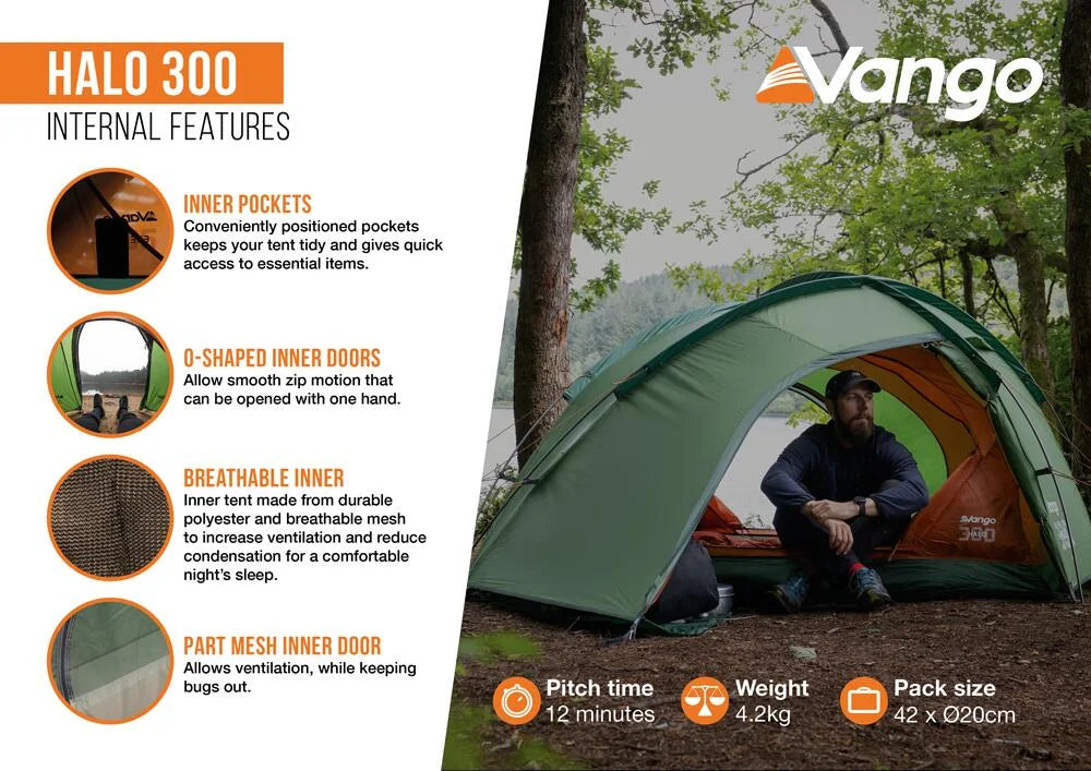 Vango Halo 300 3 Person Semi-Geodesic Tent - Green