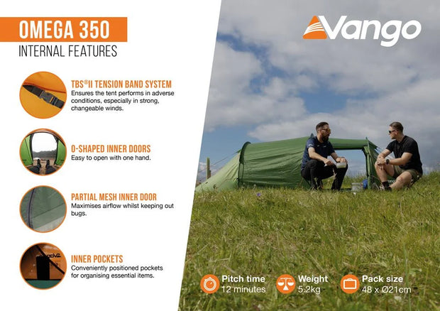Vango Omega 350 3 Person Tunnel Tent (2025) - Forest Green