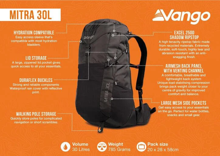 Vango Mitra 30L Backpack - Black