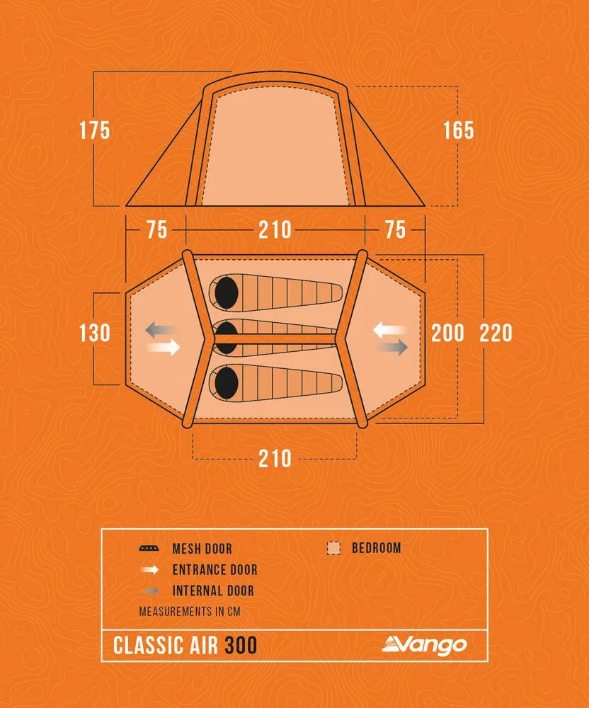 Vango Classic Air 300 3 Person Airbeam Tent - Orange