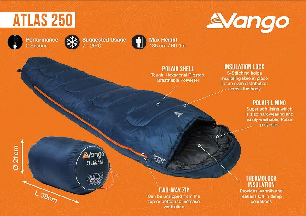 Vango Atlas 250 Mummy Sleeping Bag - Deep Atlantic Green