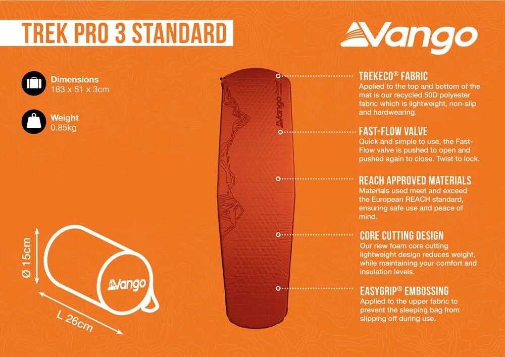 Vango Trek Pro 3 Standard Camping Mat - Harrisa Red