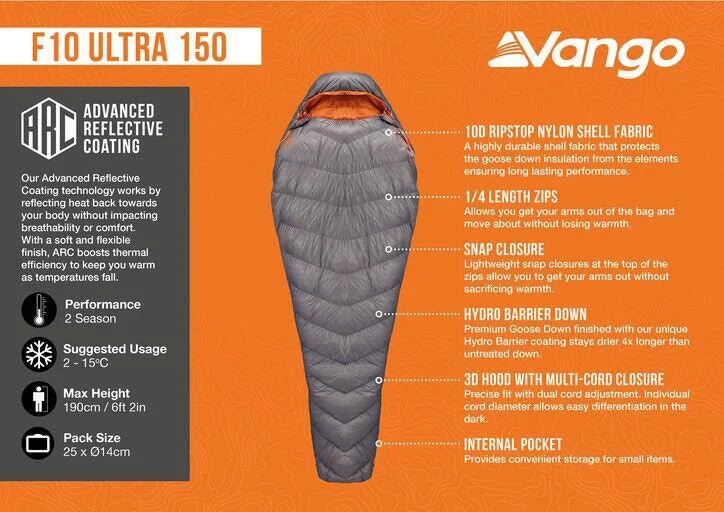 Vango F10 Ultra 150 Down Sleeping Bag - Smoke Grey