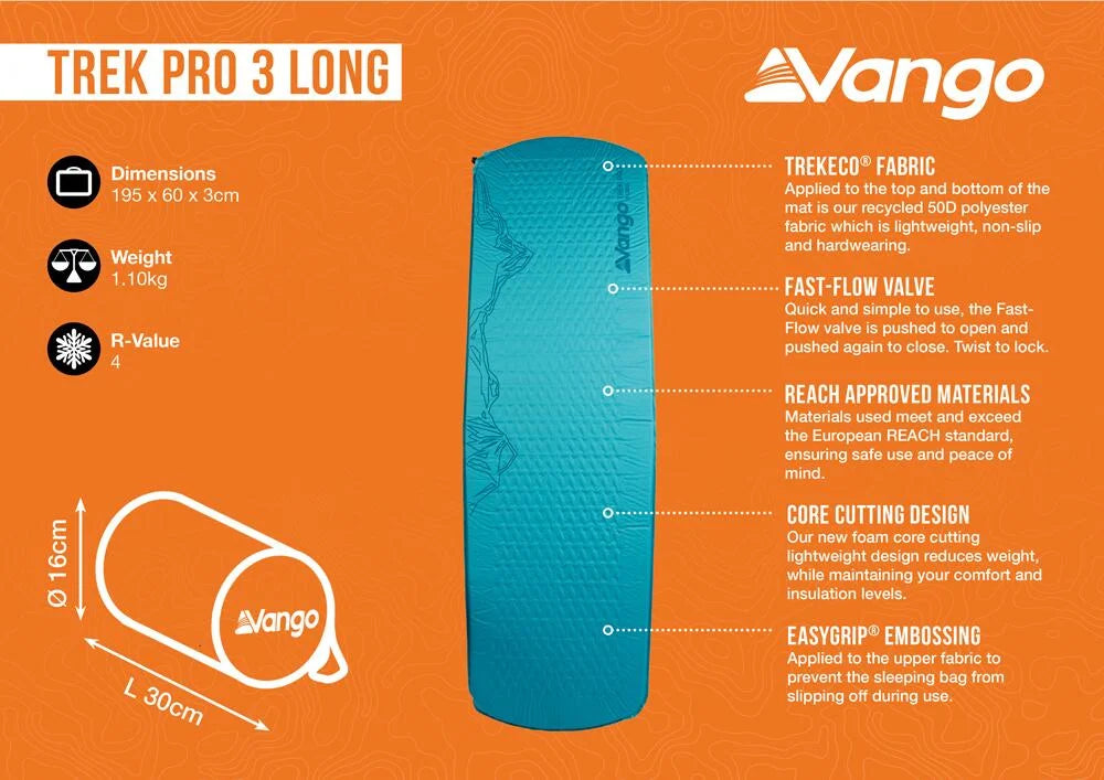 Vango Trek Pro Trek Pro 3 Long Camping Mat - Lagoon Blue