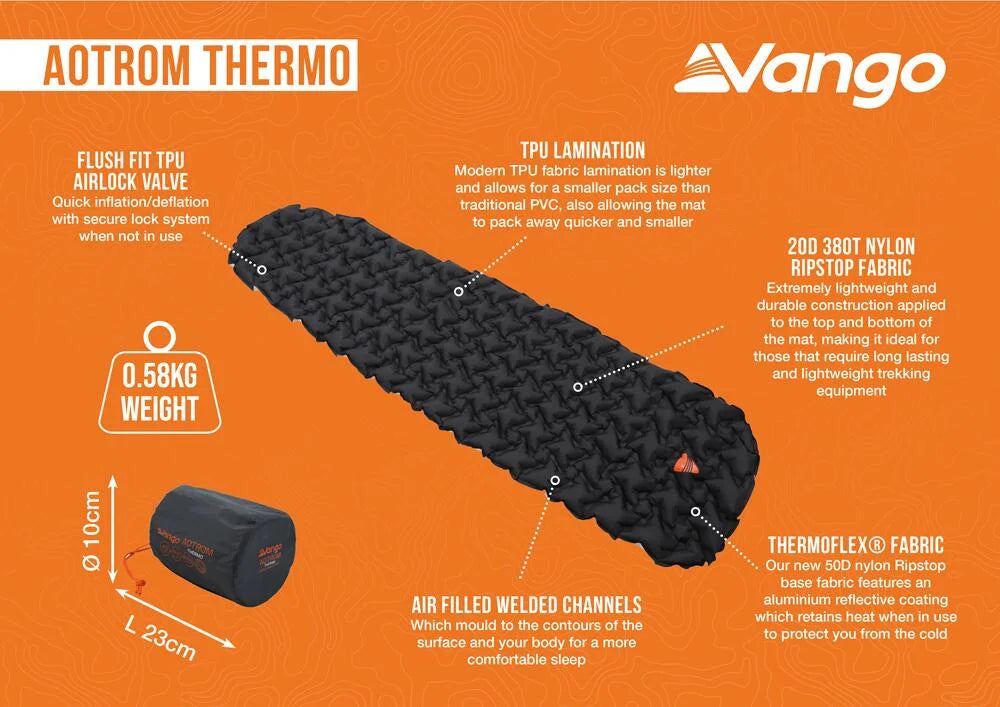 Vango Aotrom Thermo 5cm Lightweight Insulated Sleeping Mat - Anthracite