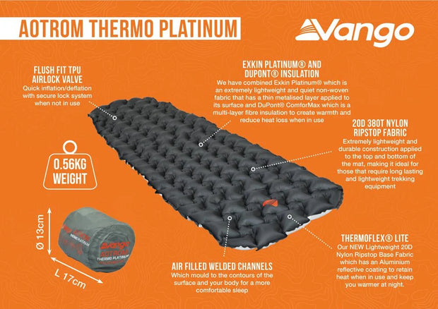 Vango Aotrom 5cm Thermo Platinum Lightweight Sleeping Mat  - Astro Grey