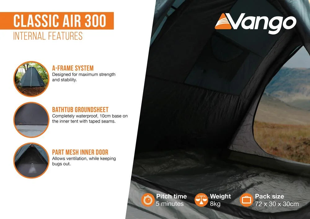 Vango Classic Air 300 3 Person Airbeam Tent - Orange