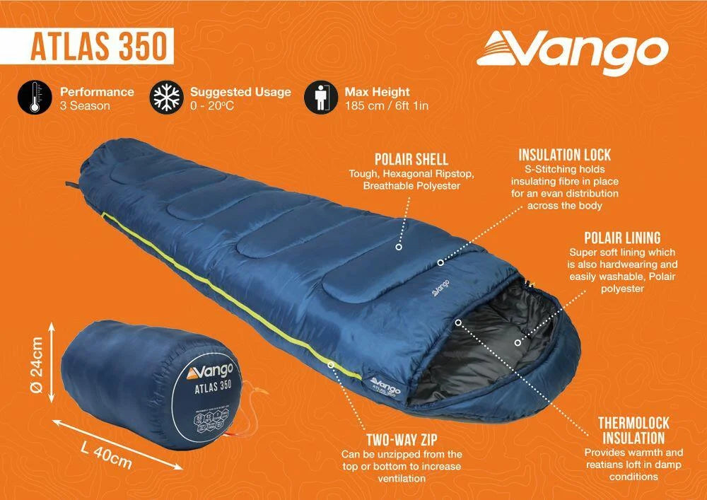 Vango Atlas 350 Mummy Sleeping Bag - Ink Blue