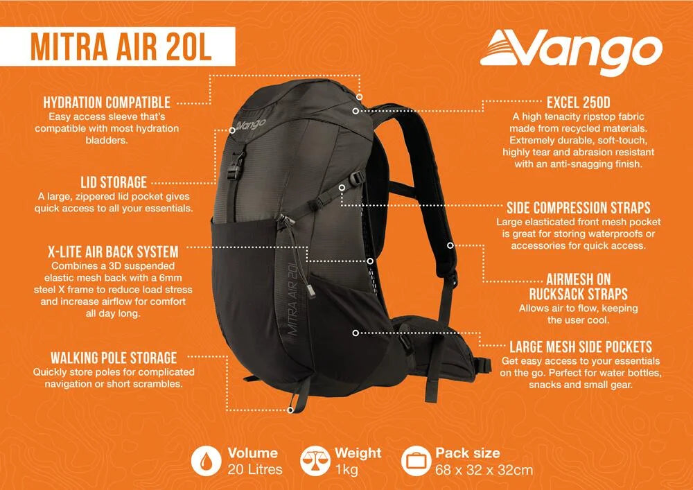Vango Mitra Air 20Litre Backpack - Black