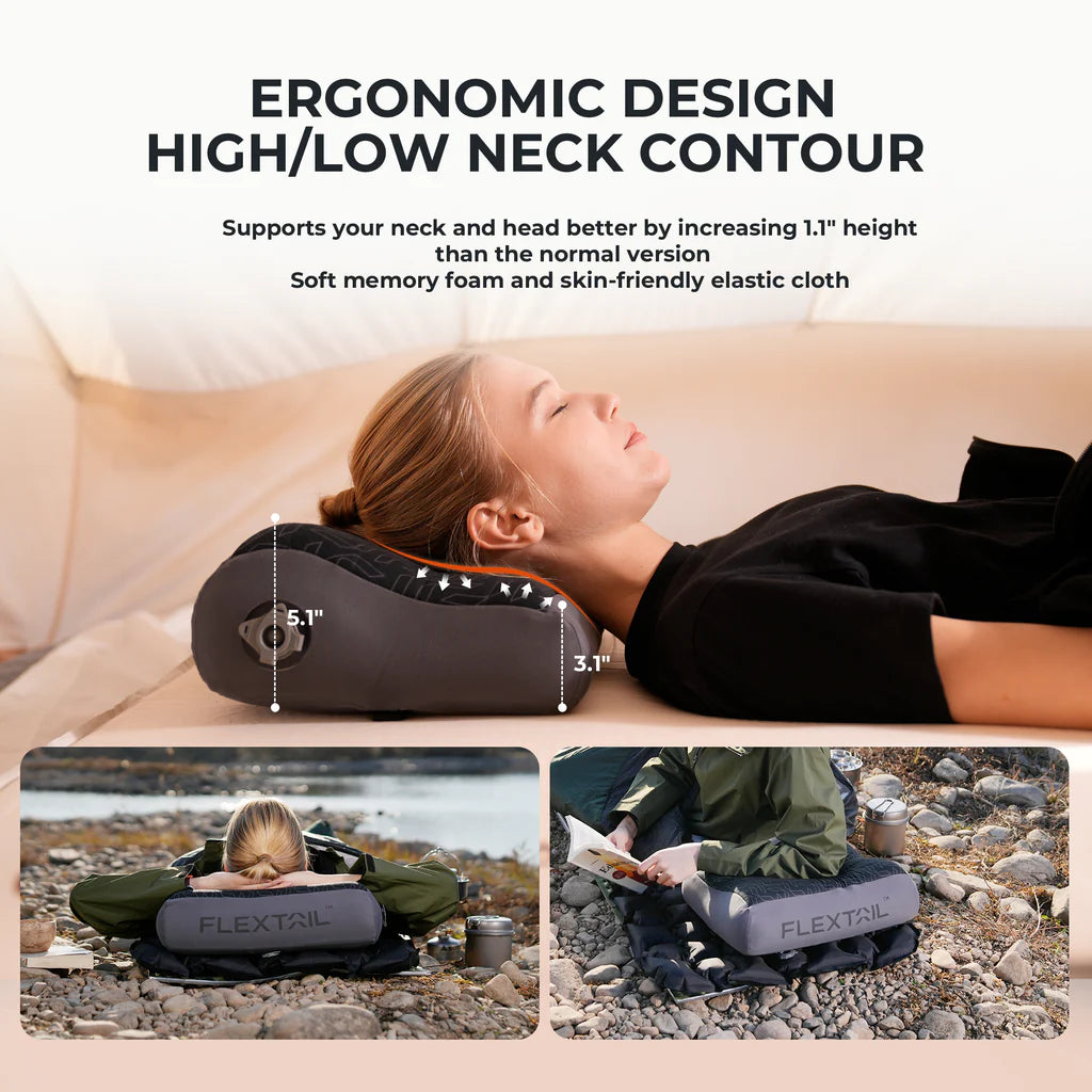 Flextail Zero Pillow B Shape Inflatable Camping Air Pillow - Grey