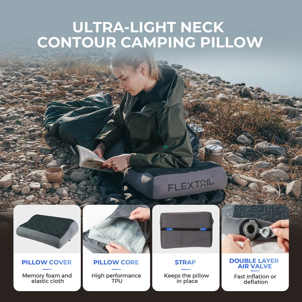 Flextail Zero Pillow B Shape Inflatable Camping Air Pillow - Grey