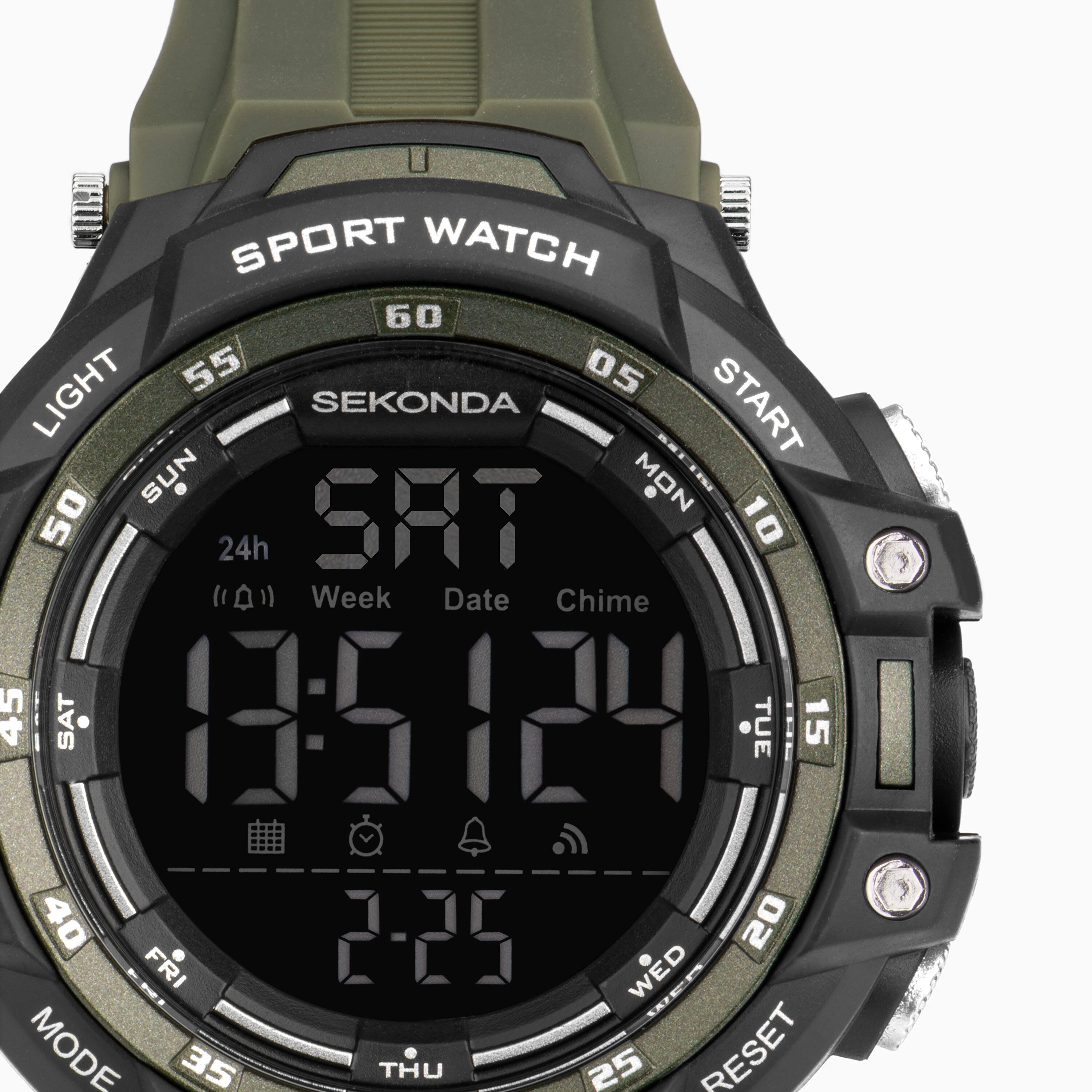Sekonda Crossfell Digital Men's Watch - Black Plastic Case & Khaki Green Strap