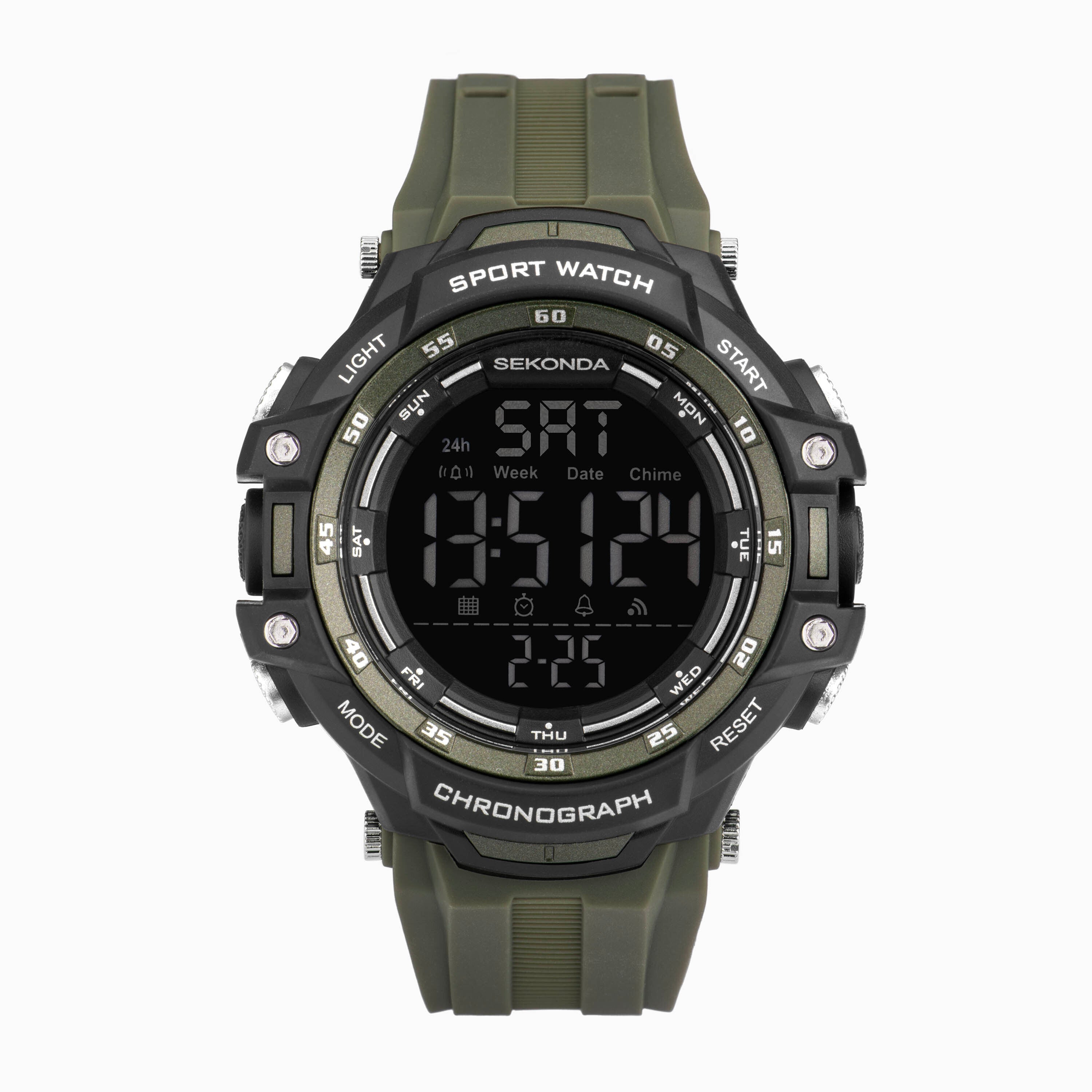 Sekonda Crossfell Digital Men's Watch - Black Plastic Case & Khaki Green Strap