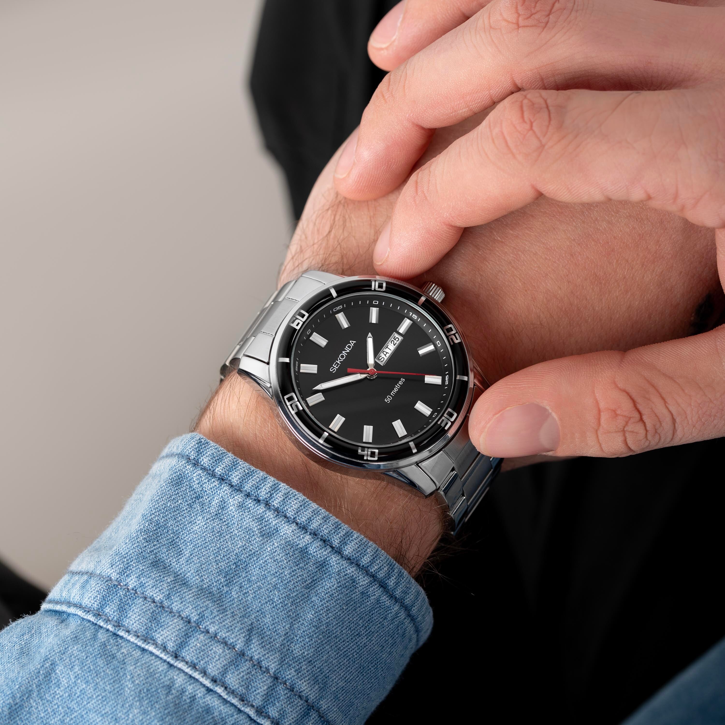Sekonda Midnight Men's Watch - Silver Alloy Case & Stainless Steel Bracelet