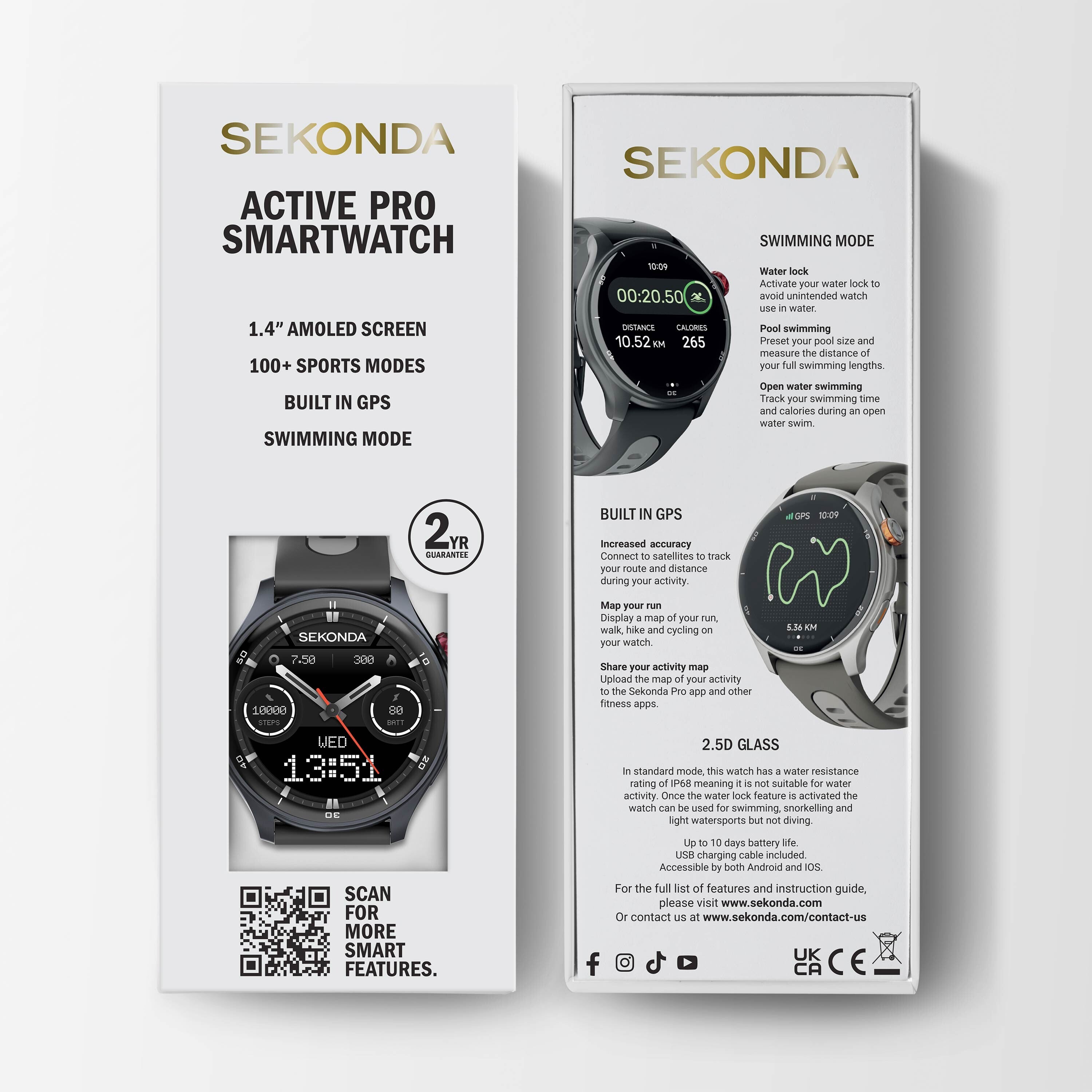 Sekonda Active Pro GPS Smart Watch - Black Alloy Case & Black Silicone Strap