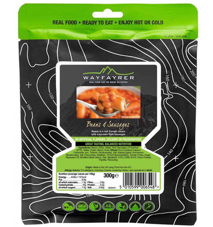 Wayfayrer Boil in the Bag Camp Food - Meal Beans & Sausage (6 Packs)