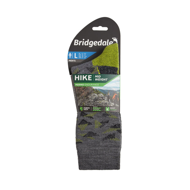 Bridgedale Men's Midweight Merino Performance Boot Sock (Trekker) - Grey/Lime