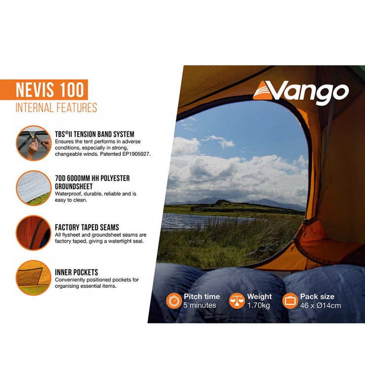 Vango Nevis 100 1 Person Lightweight Trekking Tent - Pamir Green