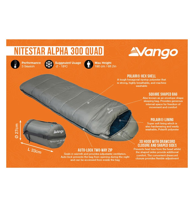 Vango Nitestar Alpha 300 Quad Sleeping Bag - Fog Grey