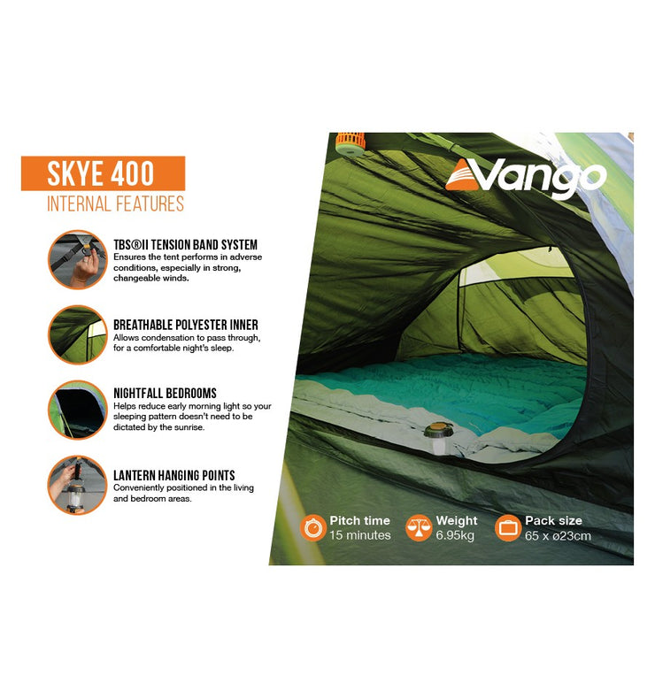 Vango Skye 400 4 Person Tunnel Tent - Treetops Green